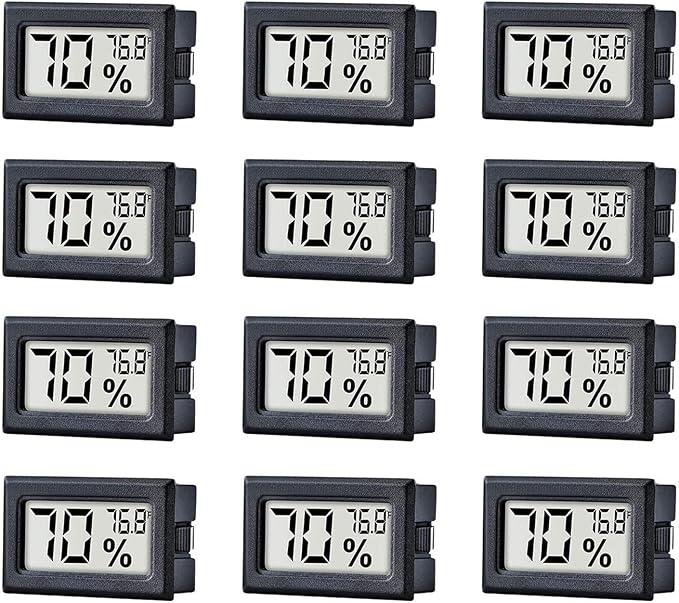 12 Pack Pgzsy Mini Small Digital Electronic Temperature Humidity Meters Gauge Indoor Thermometer Hygrometer LCD Display Fahrenheit (℉) for Humidors, Greenhouse, Garden by Pgzsy