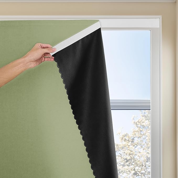 Adhesive Curtain 100% Blackout No-Drill Easy Install for Bedroom Blinds Light Blocking (Sage Green-47 W x 63" L-1P) by JILRON