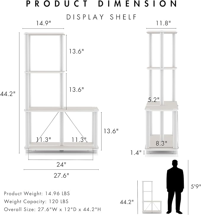 Homes: Inside + Out Apexa Modern 4-Cube Ladder Shelving Units, Collectibles Display Shelves, Easy Assembly Standing Shelf, Home Storage Organizer for Living Room, Bedroom, Office, Taupe Grey - Image 3