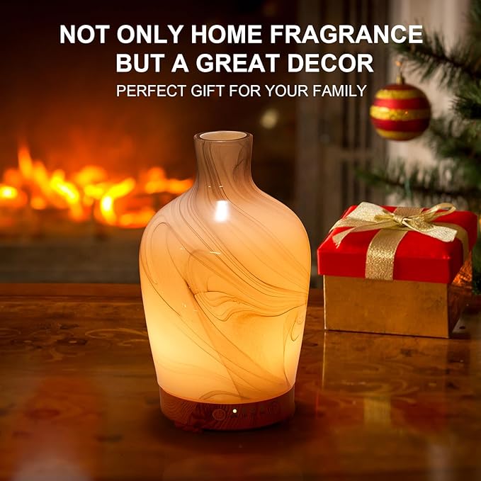 Classical Vase Art Glass Aromatherapy Diffuser 160ml ultrasonic Cool Mist Scent Aroma Essential Oil Diffu er Humidifier with Intermittent Mist & LED 7 Colorful Changing Night Light for Bedroom - Image 7