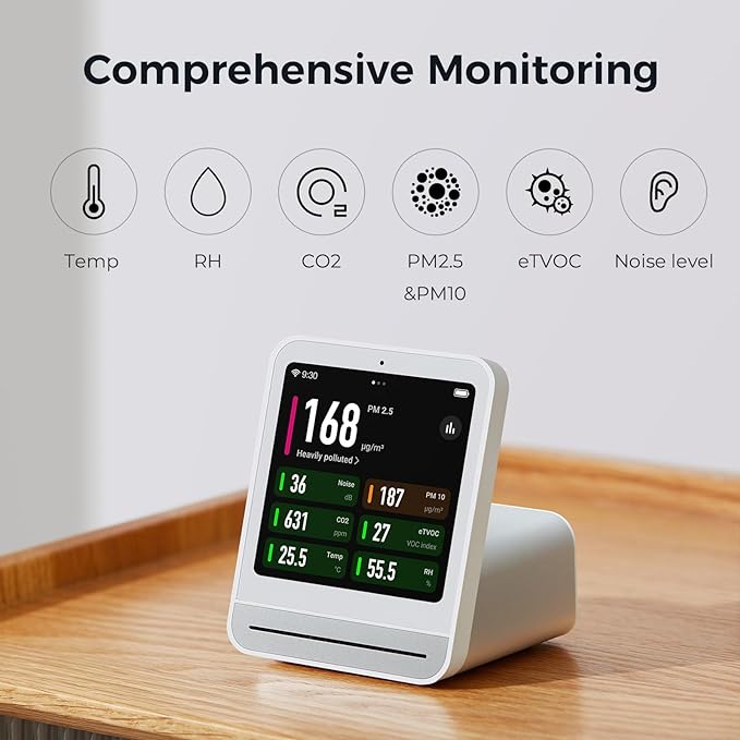 Qingping Air Quality Monitor Gen 2, Air Quality Monitor Indoor Detects PM2.5, CO2, PM10, Noise, Temperature and Humidity, New Upgraded Alarm Clock Function, Air Quality Tester for Bedroom, Smart Home - Image 3