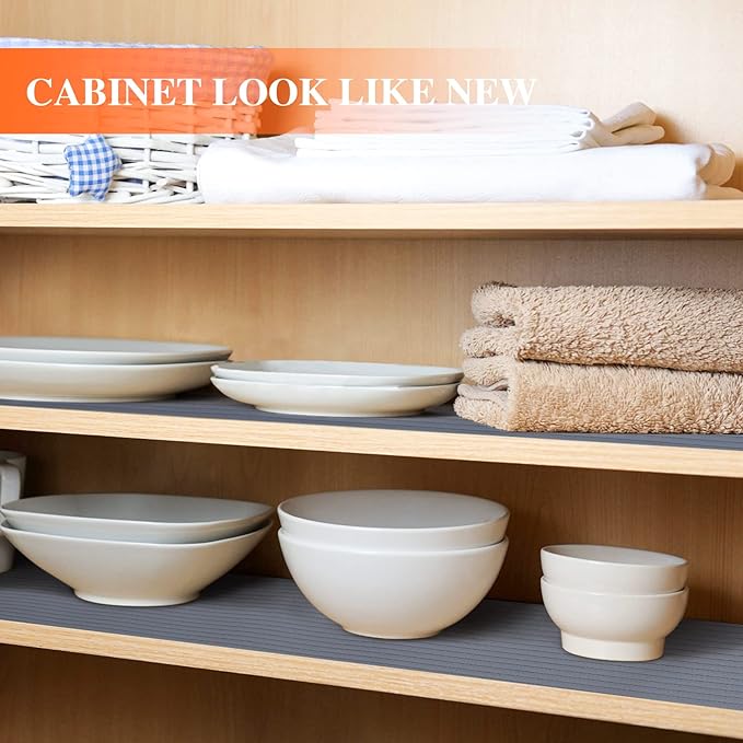 Shelf Liners for Kitchen Cabinets, Non-Adhesive Drawer Liner, 17.5 Inch x 10Ft(120 Inch), Non-Slip, Strong Durable, Waterproof for Kitchen Cabinet Liner, Shelves, Storage, Desks, Dark Gray - Image 3
