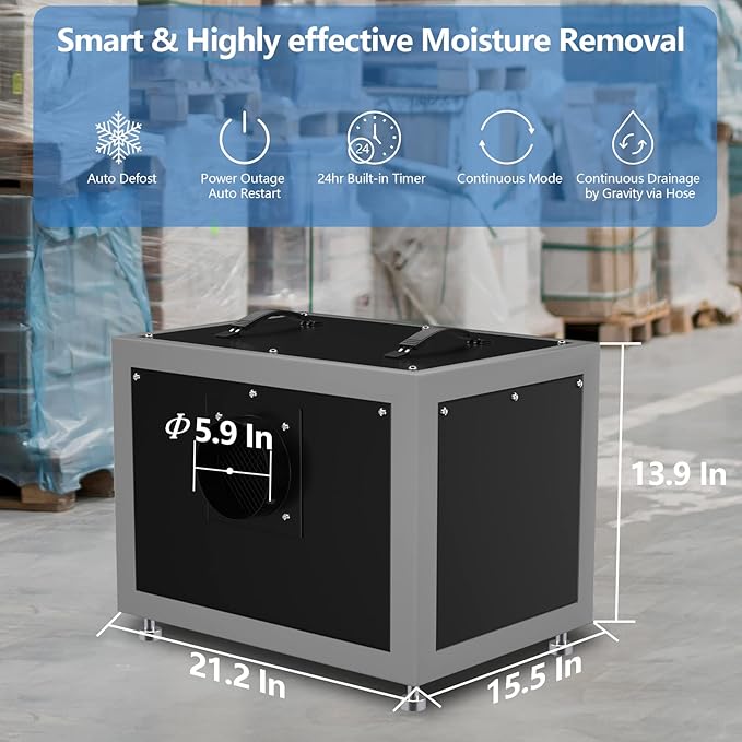 SAHAUHY 158 Pints Commercial Dehumidifier for Basement,Crawl Space,Large Spaces up to 4,500 Sq Ft with Drain Hose,Remote Monitoring,Auto Defrost,Memory Starting,Washable Filter,5 Years Warranty(Black) - Image 4