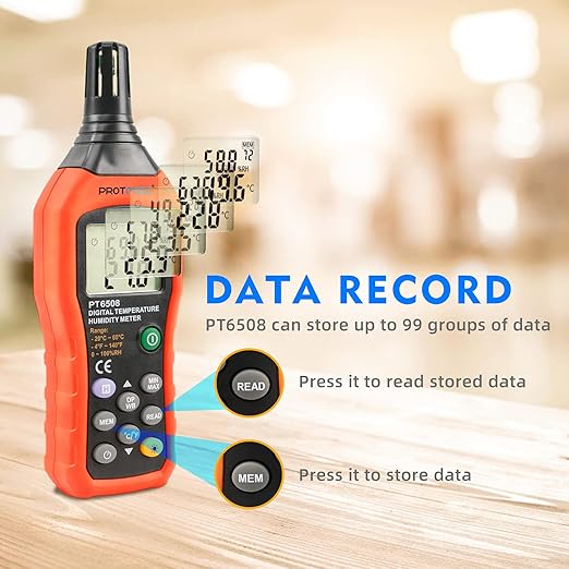 Protmex PT6508 Temperature Humidity Meter, Digital Thermometer Hygrometer Monitor with Ambient, Dew Point, Wet Bulb for Indoor/Outdoor MIN, MAX, Data Hold, LCD Backlight - Image 4