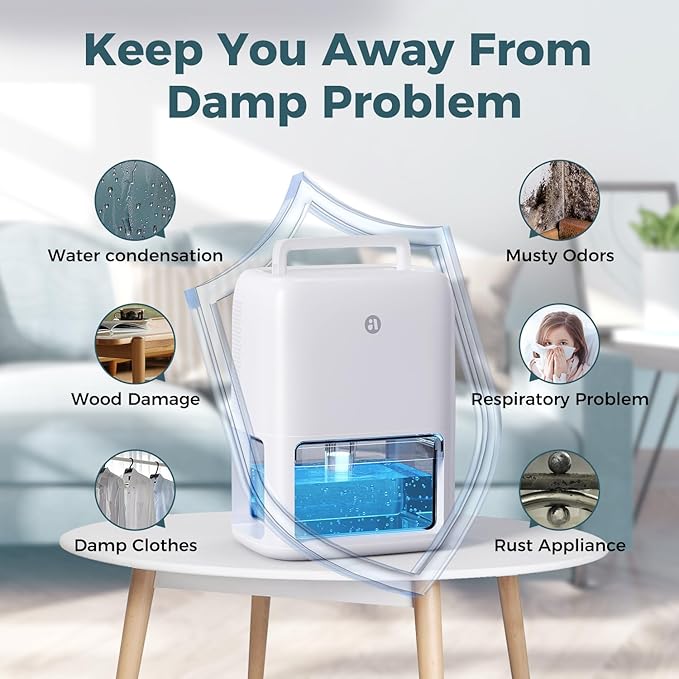 60 OZ Dehumidifiers for Home, Dual-Semiconductor Quiet Dehumidifier with Timer Sleep Mode Auto-Off 7 Colors Light Portable Small Dehumidifiers for Bathroom, Cloakroom, RV - Image 7