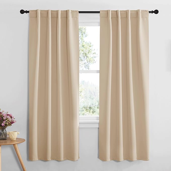 NICETOWN Window Treatment Room Darkening Curtains - (Biscotti Beige Color) 34 Width X 72 Length, 1 Pair, Solid Thermal Insulated Blackout Rod Pocket & Back Tab Curtains and Drapes for Bedroom by NICETOWN
