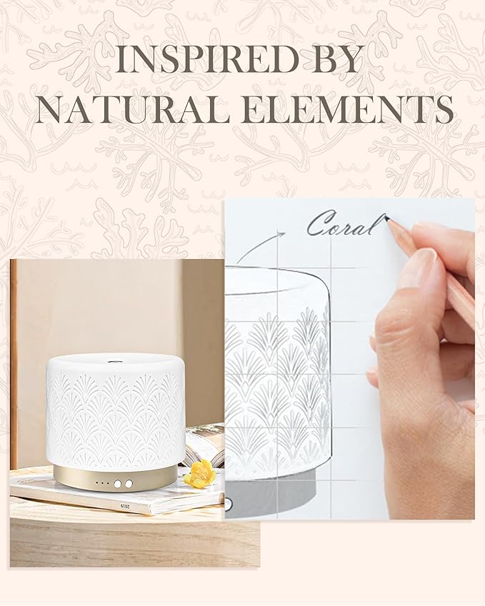 Ceramic Essential Oil Diffuser 280ml- Aromatherapy Diffuser with Ultrasonic Cool Mist Humidifier, Night Light, Timer, Auto Shut-Off, Large Room Aroma Diffuser for Home, Bedroom, Office, Yoga - Image 4