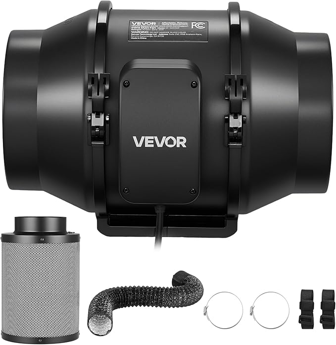 VEVOR 6" Air Filtration Kit, 180 CFM Inline Duct Fan with Speed Controller, Carbon Filter & Ducting Ventilation System for Heating Cooling Booster, Grow Tents, Hydroponics - Image 9