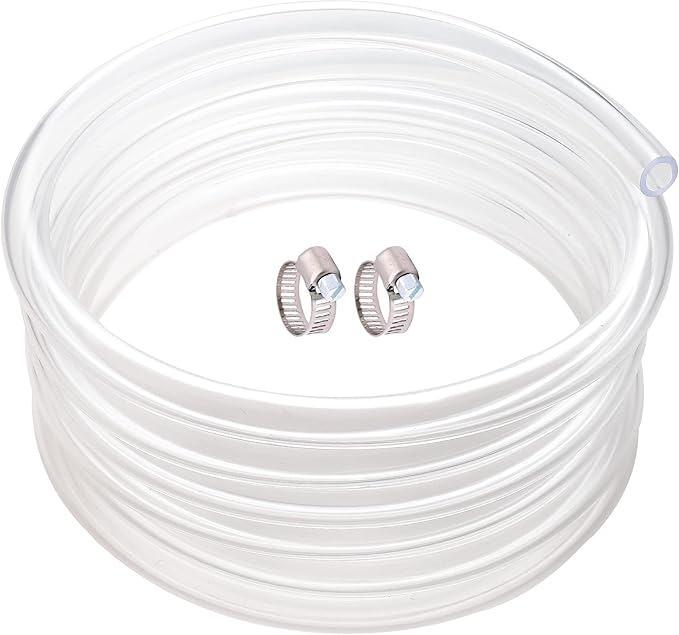 Clear Vinyl Tubing 5/16" ID × 7/16" OD -50 Ft 60PSI,Flexible Plastic Tubing, BPA Free Non-Toxic, Multipurpose Hybrid Clear Reinforced Tube with 2 Screw Clamps by ProfessionalBrand