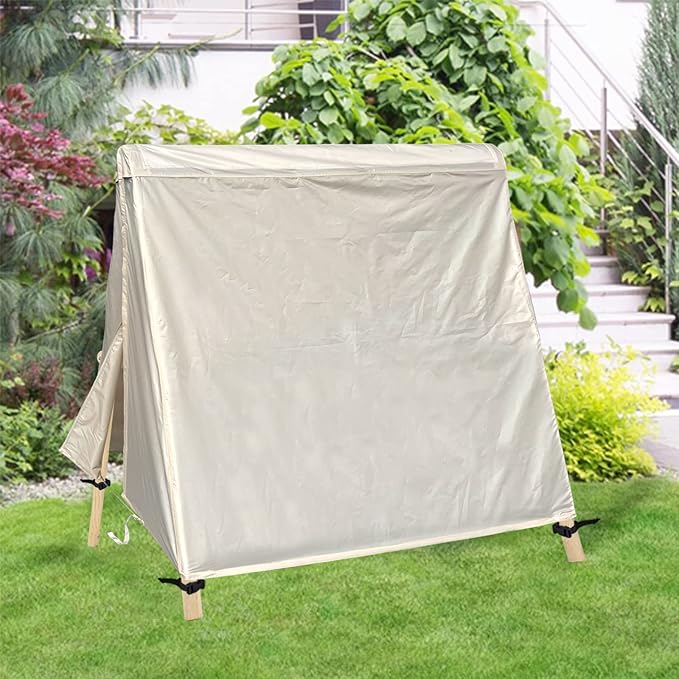Patio Swing Cover A-Frame Swing Covers Waterproof 3 Seat UV Resistant Weather Protector for Outdoor Courtyard Patio Furniture 72x67x55 Inch Beige - Image 6