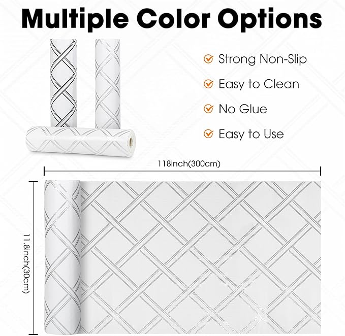 Drawer and Shelf Liner for Kitchen Cabinets Non-Adhesive, Non-Slip Cabinet Liner Shelf Paper Strong Grip Waterproof Easy to Clean for Kitchen Shelves Cupboard,Silver Geometric,12IN X 10FT - Image 6
