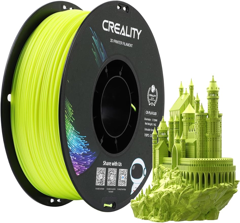 Creality PLA Filament 1.75mm, 3D Printer Filament, 1.0kg (2.2lbs) Spool, No Warp Enhanced Toughness, Dimensional Accuracy ±0.03mm Printing Filament, for FDM 3D Printers (Fluorescent Yellow) by Creality