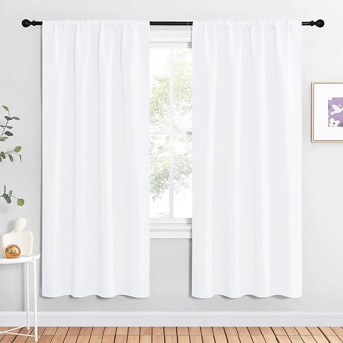 NICETOWN 50% Light Blocking Kitchen Curtains - Window Treatment Rod Pocket Curtains/Drapes for Bedroom (2 Panels, 42 by 72, White) by NICETOWN