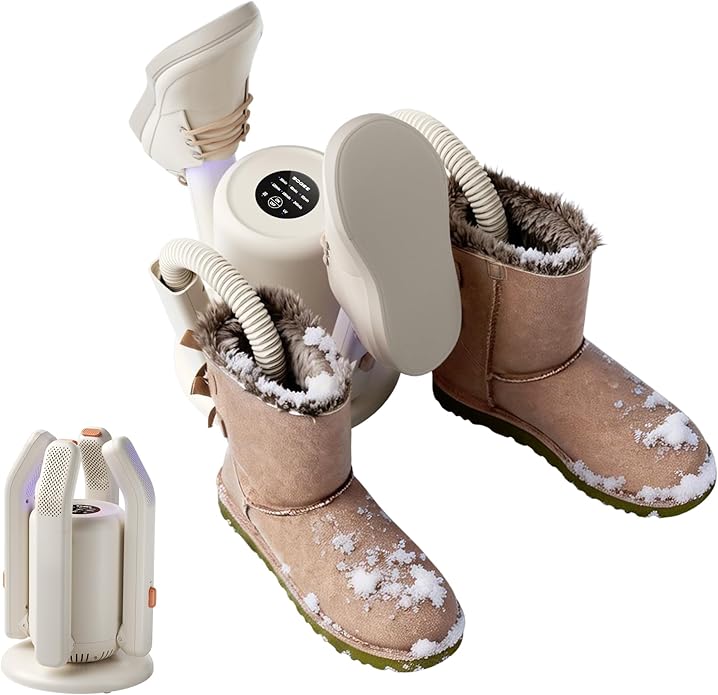 Boot Dryer, Shoe Dryer for Work Boots and Gloves, 4 Tubes with Timer, Rose Salt Remove Odor, Quiet Portable Shoe Dryer, Suitable for Ski Boots, Shoes, Gloves, Socks & Hats, Ivory by Sogee