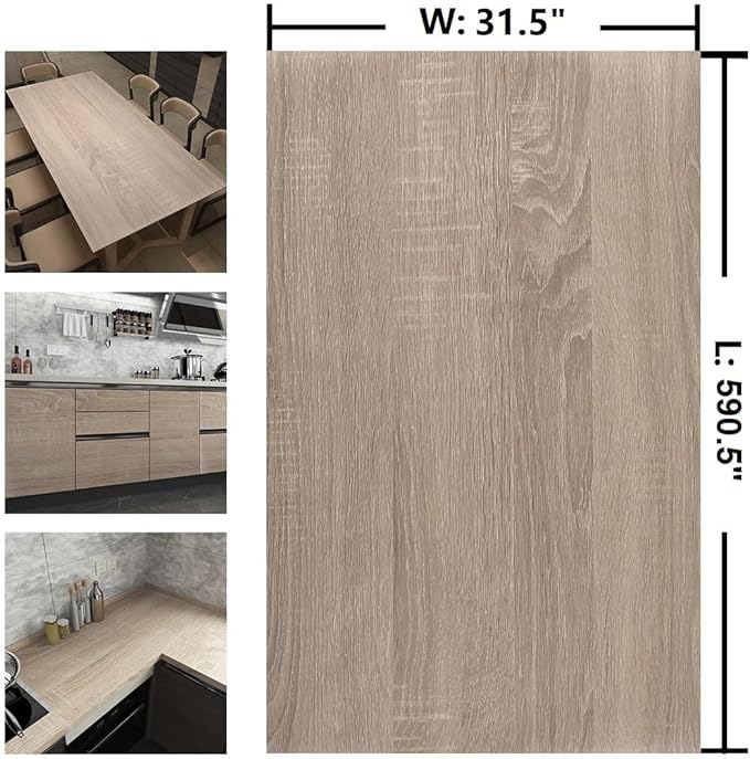590"x31.5" Extra Wide Light Wood Wallpaper Gray Wood Grain Contact Paper Peel and Stick Wallpaper Wooden Contact Paper Waterproof Self Adhesive Vinyl Wrap for Kitchen Bathroom Bedroom - Image 7