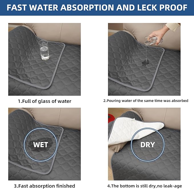 Eismodra Waterproof Recliner Chair Covers for Reclining Couch Slipcovers Seat Cushion,Anti-Slip Sofa Cover for Dogs Pets Furniture Protector Washable,Gray 23 x 35 inches (Only 1 Piece) - Image 5