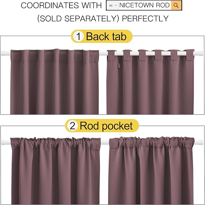 NICETOWN Bedroom Blackout Draperies and Window Treatment- (Dry Rose Color) 52 Width X 72 Length, 2 Panels Set, Solid Blackout Curtain Panels - Image 3