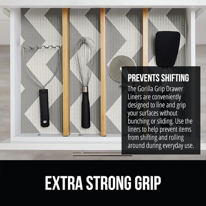 GORILLA GRIP powerGRIP Drawer Shelf and Cabinet Liner, Thick Strong Hold, Non-Adhesive Liners Protect Kitchen Cabinets and Cupboard, Bathroom Drawers, Easy Install, Breathable Mat, 20" x30', Chevron - Image 3