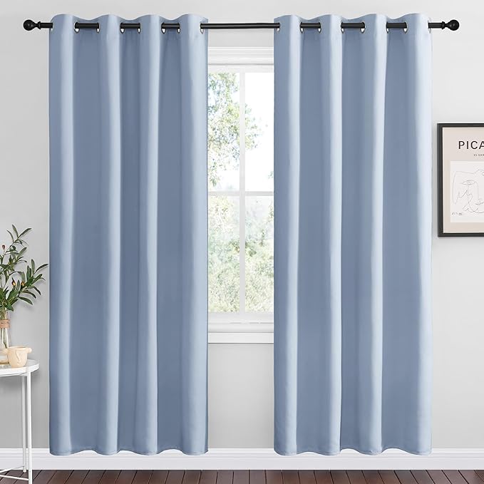 NICETOWN Vintage Blue Blackout Curtains 78 inches Length for Living Room, 2 Panels, 55" Wide, Thermal Insulated Decoration Drapes for Bedroom Window by NICETOWN