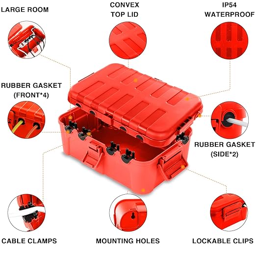 Flemoon Large Outdoor Electrical Box (12.5 x 8.5 x 5 inch), IP54 Waterproof Outdoor Extension Cord Cover Weatherproof, Protect Outlet, Plug, Socket, Timer, Power Strip, Holiday Light Decoration, Red - Image 3