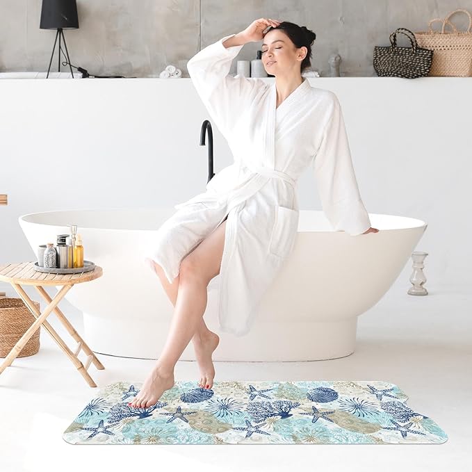 Cute Seashells Sea Shell Bath Mat Non Slip, Ocean Starfish Beach 40X16 Inch Extra Long Bathtub Shower Mat for Tub Anti Slip with Suction Cups and Drain Holes for Kid Adult Elderly - Image 7