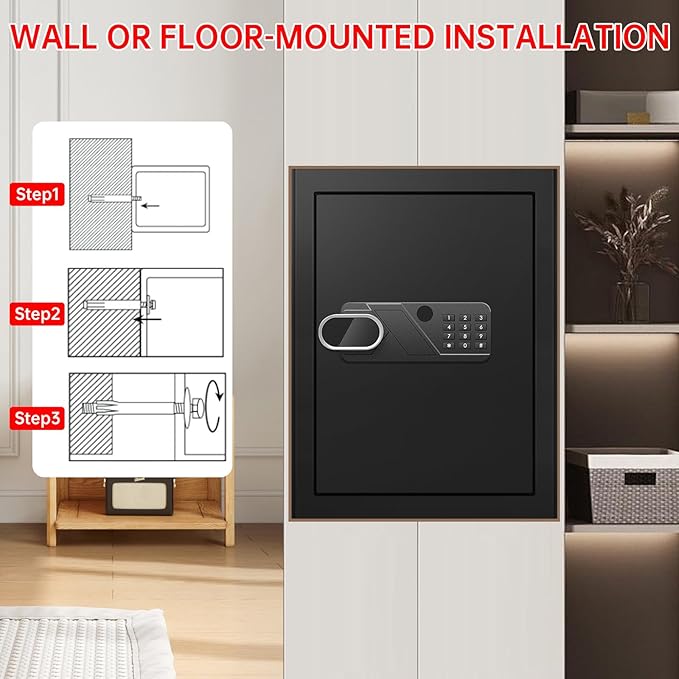 3.4 Cub Large Home Safe Fireproof Waterproof, Digital Security Fireproof Safe Box with Programmable Keypad, Spare Keys and Alarm System, Document Safes for Home Money Valuables - Image 7