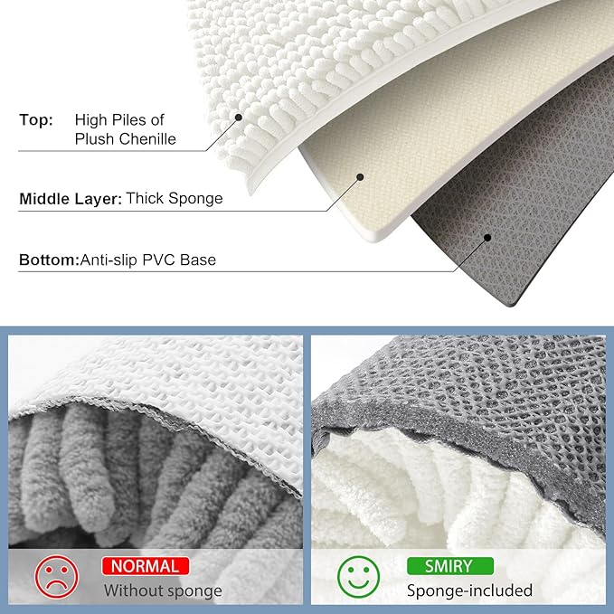 Smiry Luxury Chenille Bathroom Rugs 24x16, Extra Soft and Absorbent Shaggy Bath Mat, Machine Washable, Non-Slip Plush Carpet Runner for Tub, Shower, and Floor, Home Decor Accessories, Ivory - Image 5