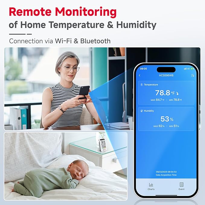 WiFi Temperature Humidity Sensor with Freezing Alert - BaldrTherm Solar Powered Remote Monitor, 3.9" Big Screen, Smart App Alerts for Greenhouse, Pipe Protection, Cellar & Baby Room - Image 4