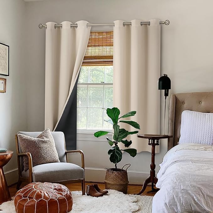 BGment Thermal Insulated 100% Blackout Curtains 63 Inch Length 2 Panels, Total Light Blocking Curtains for Bedroom, Grommet Window Drapes with Thick Black Liner, 42 Inch Wide Each Panel, Champagne - Image 2