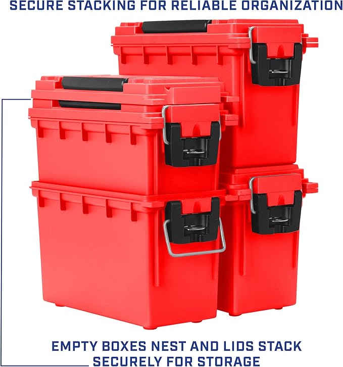 Sheffield 12636 Ammo Storage Box, Stackable .30 Cal Field Boxes, Water and Dust Resistant, Lockable Storage Box with Handle, Secures Hunting Gear, Supplies, and Bullets, Made in USA, Red, 1-Pack - Image 6