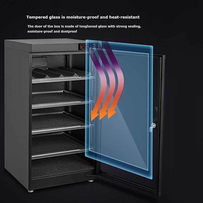 Automatic Digital Camera Dehumidify Storage 80L Dry Cabinet Box Storage 4 Layers Dry Cabinet with Tempered Glass for Camera & Lens Equipment Saving Storage Noiseless Energy Saving Cabinet - Image 5