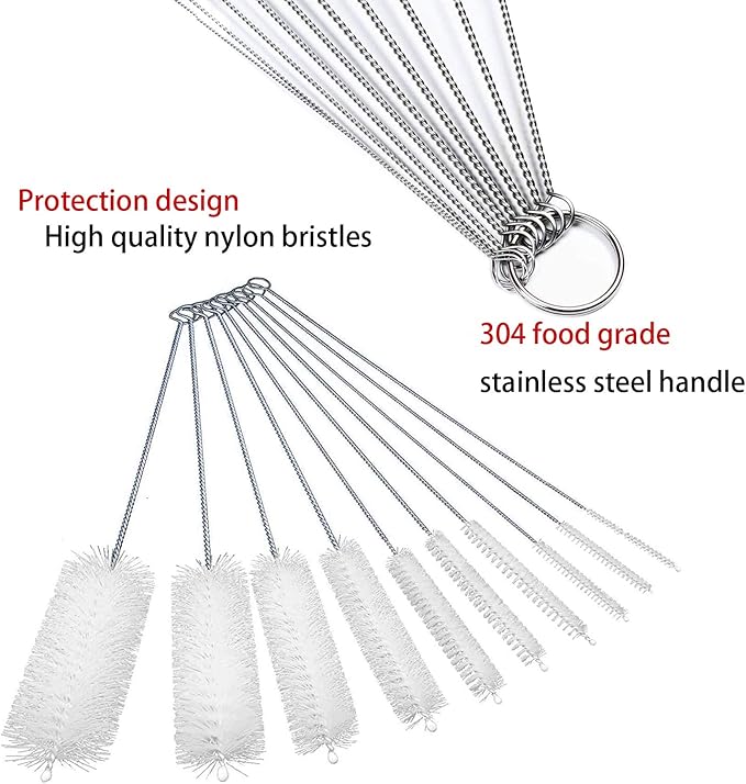 Long Straw Brush, Nylon Pipe Tube Cleaner 8-ihch 10 Different Diameters Set of 10 - Image 3