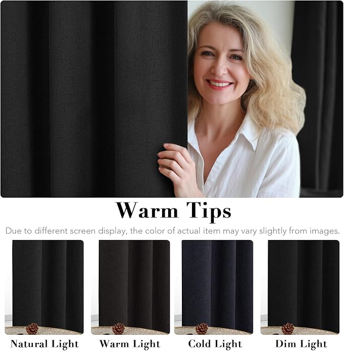 H.VERSAILTEX 100% Blackout Curtains for Bedroom Thermal Insulated Linen Textured Curtains Heat and Full Light Blocking Drapes Living Room Curtains 2 Panel Sets, Black, 52x54 Inch - Image 5