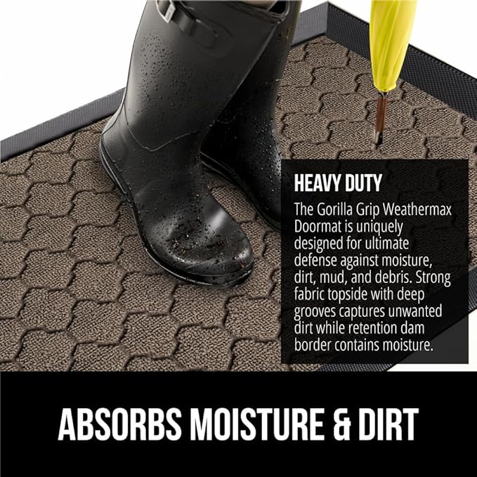 GORILLA GRIP 100% Waterproof All-Season WeatherMax Doormat, 47x35, US Designed Natural Rubber, Stain and Fade Resistant, Low Profile Indoor Outdoor Door Mats, Easy Clean Patio Mat, Latte Quatrefoil - Image 4