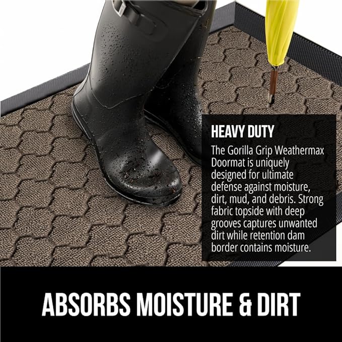 GORILLA GRIP 100% Waterproof All-Season WeatherMax Doormat 35x23, US Designed Natural Rubber, Stain and Fade Resistant, Low Profile Indoor Outdoor Door Mats, Easy Clean Patio Mat, Beige Quatre - Image 5
