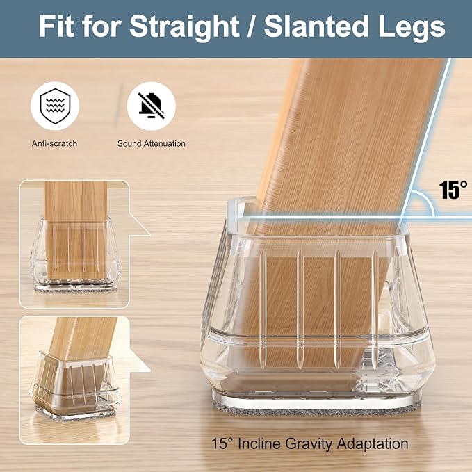 24PCS Square Chair Leg Floor Protectors for Hardwood Floors, Thicken Rubber Chair Leg Cap Covers, Non Slip Furniture Leg Pads to Protect Wood Tile Floors from Scratches and Reduce Noise - Image 4