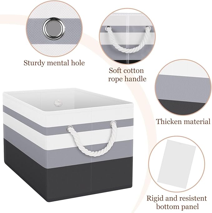 Storage Bin,Collapsible Storage Basket For Organizing,Large Storage Boxes With Rope Handles,Storage Containers,Gradient Grey,3 Pack - Image 4