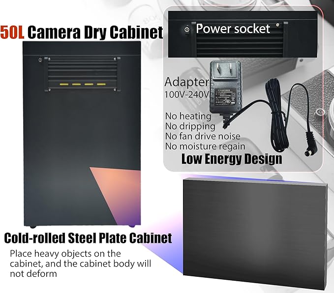 Modern Black 50L Camera Dehumidify Dry Cabinet with Lock, 4 Tiers, Low Noise, LED Digital Display - Image 6