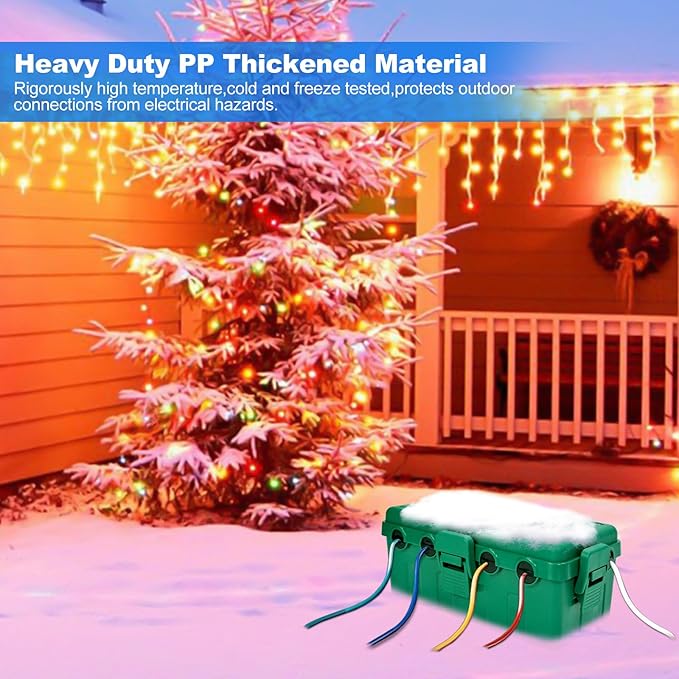 Hrensaw Medium Outdoor Electrical Box(10.6x5.7x4.9inch),Weatherproof Connection Box w/6 Cable Entry,IP54 Waterproof Extension Cord Cover Protect Power Strip,Timer,Plug,Holiday Lights,Green - Image 6