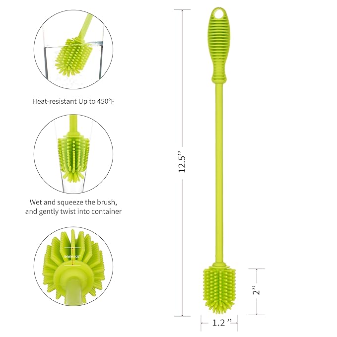 A-Brush Silicone Bottle Cleaner Brush, Flexible, Long Handle - Water Bottle Cleaner, Baby Bottle Nipple Brush for Plastic & Glass, BPA-Free Dish Washing Brush A2S Protection - Image 2