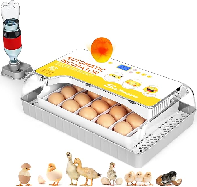 Sailnovo Egg Incubator, 20-60 Eggs Fully Automatic Poultry Hatcher Machine with Humidity Display, Candler, Temperature Control & Turner, for Hatching Chickens Quail Duck Goose Turkey Bright Yellow by Sailnovo