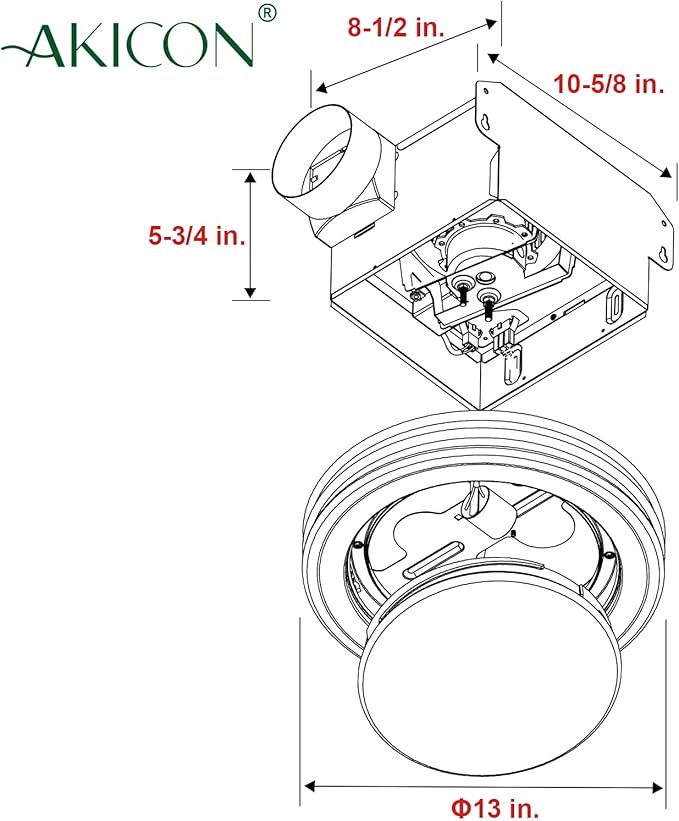 Akicon Ultra Quiet Bathroom Exhaust Fan with LED Light 80CFM 2.0 Sones Round Bathroom Ventilation Fan with Frosted Glass Cover (Oil Rubbed Bronze) - Image 6