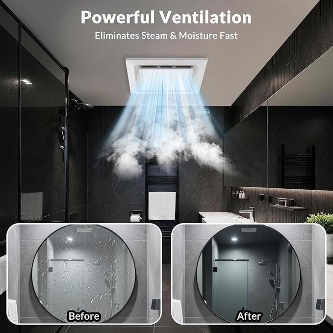 TEPU Bathroom Exhaust Fan with Light 110 CFM, 9.8In Grille, Cutout Size 8.27" x 8.27", Duct 4 Inch, 1.0 Sone Quiet Bath Ceiling Vent Fan Combo with 6500K 1200LM LED Light, for Bathroom, Laundry - Image 4