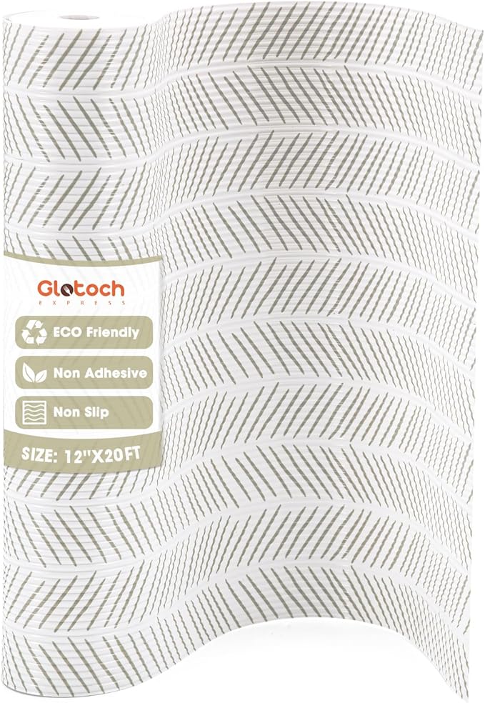 Glotoch Shelf Liners for Kitchen Cabinets, 12in x 20FT Non-Adhesive Liners for Shelves,Non Slip Waterproof Contact Paper for Drawers Pantry EVA Wire Shelf, White and Beige Herringbone by GlotochExpress