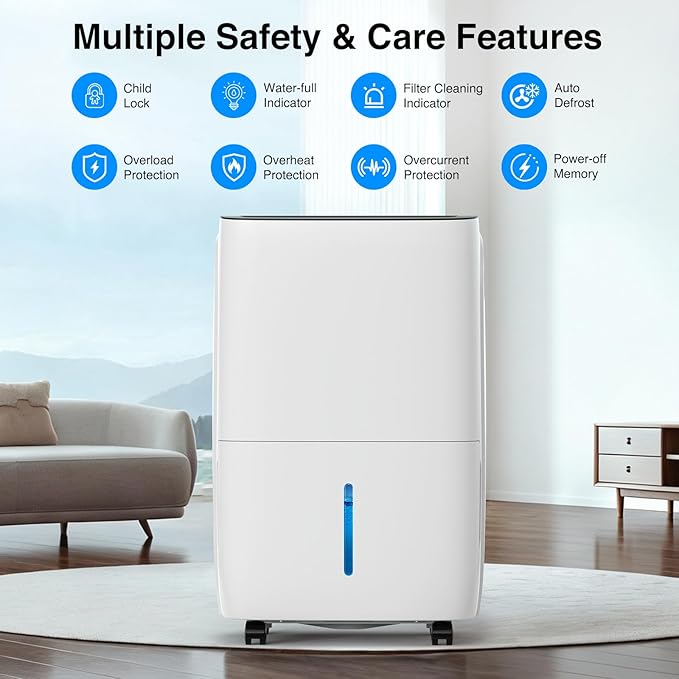 ZAFRO Dehumidifiers for Home and Basement with Drain Hose, Energy Saving Max 150 Pints Dehumidifier with Auto or Manual Drainage, Auto Defrost, Three Modes, 24Hrs Timer - Image 3