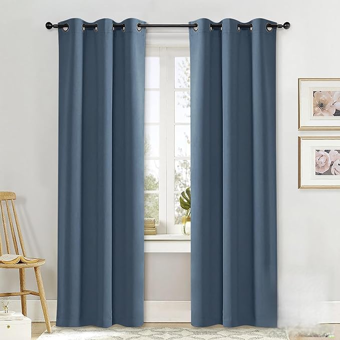 NICETOWN Curtain Blackout Drape Panel, Single Panel, 34 x 84 inch, Smoky Blue, 3 Pass Microfiber Noise Reducing Thermal Insulated Window Drapery with Grommet by NICETOWN