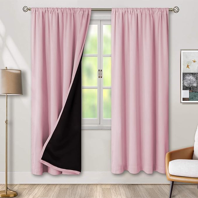 BGment 100% Blackout Curtains for Bedroom 72 Inch Long, Full Room Darkening Soundproof Heavy Thermal Insulated Bedroom Window Drapes with Rod Pocket, 2 Panels, 52 x 72 Inch, Pink by BGment