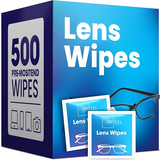 Lens Wipes for Eyeglasses - Pre-moistened Eyeglass Lens Cleaning Wipes - 500 Lens Wipes Individually Wrapped Sracth-Free Streak-Free Eye Glasses Wipes Lens Cleaner for Sunglass & Camera Lens by OPTEEL