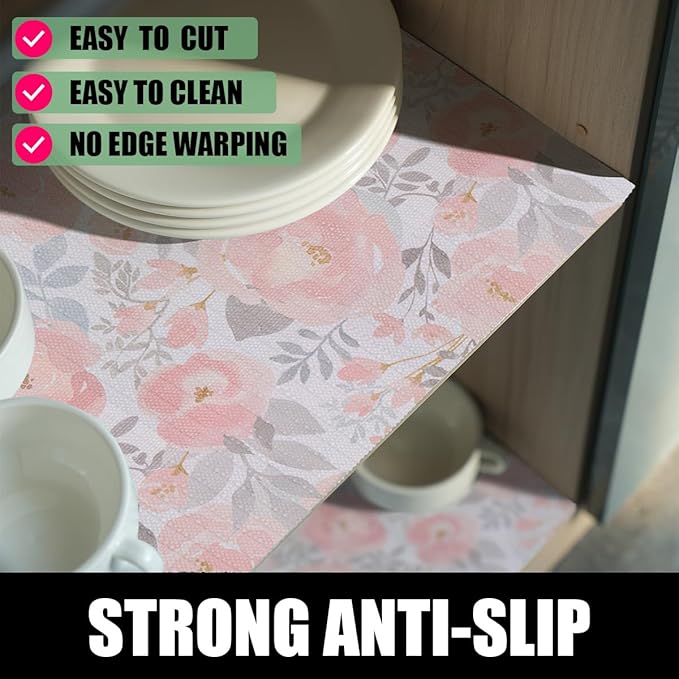 Peony Shelf and Drawer Liner for Kitchen,Non-Adhesive and Strong Non-Slip Floral Valentine's Day Cabinet Drawer Liners for Kitchen Shelf, Waterproof Cupboard Liners,Easy to Clean,12IN x 10FT - Image 2