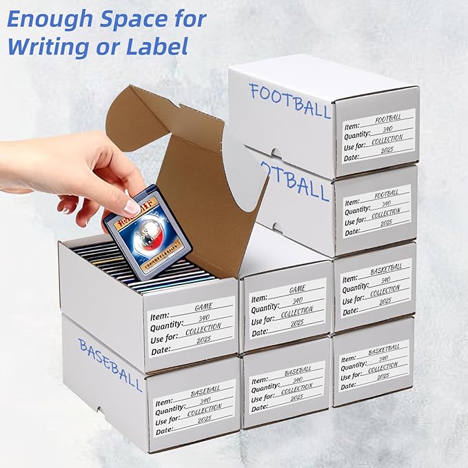 EXYGLO Trading Card Storage Box 25 Pack 340 Count 20pt, 7.1x3.8x2.9 Inch White Cardboard Card Boxes for TCG/MTG/Sport Cards, Fit 3.6x2.6 Sleeves Shipping or Storing, 8500 Max Capacity in Total - Image 4